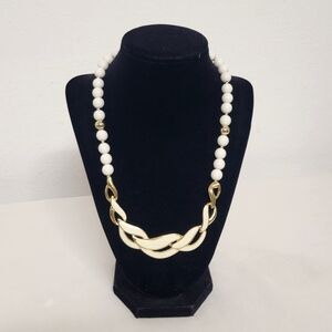 Vintage Gold and White Beaded Necklace